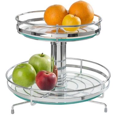 Imagem de Fruteira Giratória Redonda de Mesa Dupla Cromado 30cm com Vi