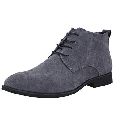 Imagem de rismart Bota masculina de camurça, Chukka, bico liso, cadarço, Oxfords Business Casual Shoes, Cinza, 40