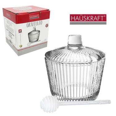 Imagem de Porta mel / meleira de vidro graffiato com pegador de plastico hauskra