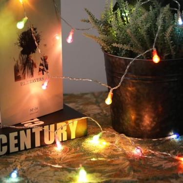 Imagem de Vigdur Cordão de luzes globo Muiticolor - 2 pacotes de luzes decorativas de 1,8 m operadas por bateria com 40 mini lâmpadas de contas, luz de corda interna para festa de varanda e varanda externa