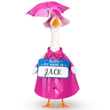 Imagem de Mindsoft 3 peças capa de chuva varanda ganso roupa de chuva guarda-chuva com nome personalizado placa de madeira para gramado cimento 58 cm estátua de ganso roupas ao ar livre pátio quintal decoração