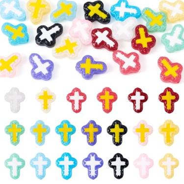 Imagem de KISSITTY 20 peças de contas de cruz esmaltadas feitas à mão crucifixo contas desenhadas à mão pingentes de cruz espaçador contas soltas para Páscoa Eid Ramadã decoração artesanato pulseiras colares
