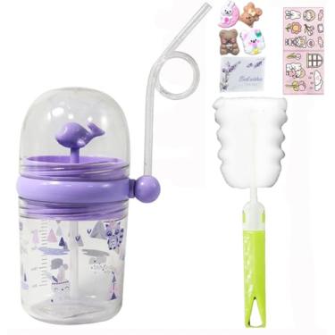 Imagem de viva story Garrafa de água spray baleia azul praia com canudo divertido copo de bebida copo de plástico de desenho animado para festa de piquenique presente de aniversário (raposa roxa, 250 ml)