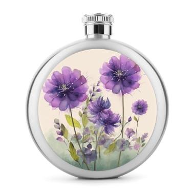 Imagem de Cantil de aço inoxidável, estilo aquarela, flores roxas, impressão, clássico, cantil, cantil, viagem, portátil, cantil de metal