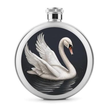 Imagem de Cantil de aço inoxidável, cantil de metal com estampa de cisne branco, clássico, cantil, garrafa de viagem, garrafa portátil de licor