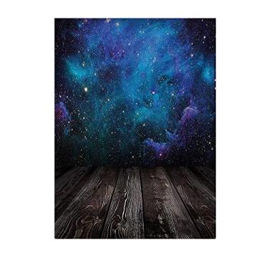 Imagem de Cobertor de galáxia, vista do espaço sideral do deck de madeira rústica azul nebulosa estrela mágica noite, cobertor micro-Fleece ultra macio e confortável para sofá ou quarto, 152 cm x 203 cm preto