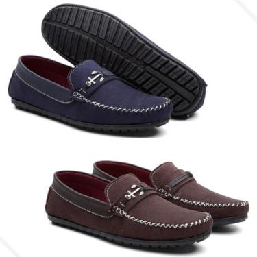 Imagem de Kit 02 Mocassim Sapatilha Masculina Conforto Drive Azul e Café-38