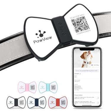Imagem de PawView Placa de Identificação para Pet Slide On, Personalizada com QR Code & NFC, Estilo Gravata Borboleta, Silicone Silenciosa, Alerta de Localização Instantâneo, Controle via APP