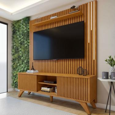 Imagem de Rack com Painel para TV Até 75 Polegadas Paris Gaia 2 Portas 2 Prateleiras com Led Naturallle - Mavaular