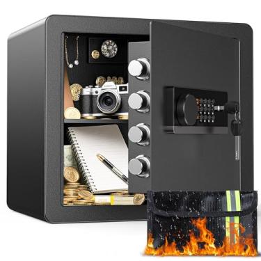 Imagem de Cofre de 1,4 metros cúbicos com bolsa à prova d'água à prova de fogo, cofre doméstico antirroubo para dinheiro, documentos de valor, caixa de segurança digital com sistema de alarme, teclado