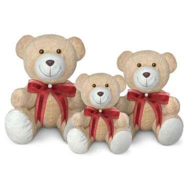 Imagem de Trio De Ursinhos De Pelúcia Articulado Decoração Com Laço 15, 20 e 25c
