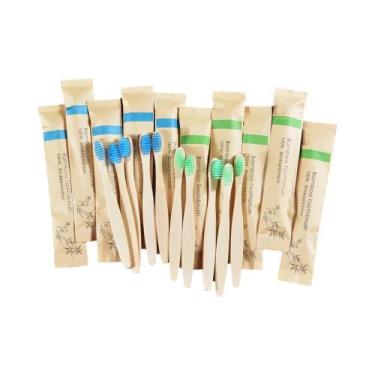 Imagem de Escova De Dentes Infantil De Bambu Com Cerdas Macias, Pacote Com 10, L