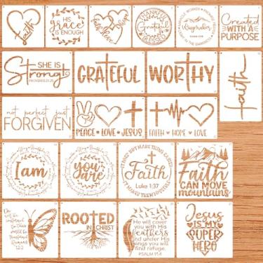 Imagem de 21 estênceis cristãos para artesanato, reutilizáveis, motivacionais, versículo da Bíblia, modelos de desenho, estênceis religiosos para pintura em placas de madeira, tecido de lona, decoração de casa