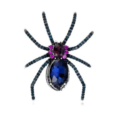 Imagem de Kokoma Broche de aranha de Halloween para mulheres, strass preto CZ inseto lapela corpete distintivo alfinetes de segurança para bijuterias de fantasia de Halloween, 3.7 * 4.7 cm, Metal, Sem Pedra