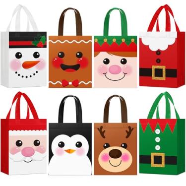 Imagem de Clysee 16 sacos de presente de Natal com alças 25 x 20 x 10 cm, reutilizáveis, multifuncionais, não tecidos, sacolas de presente de Natal, lembrancinhas de festa de Natal para presentes de Natal