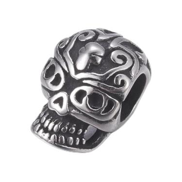 Imagem de Elecrelive 10 peças contas de caveira de Halloween cabeça de esqueleto contas de aço inoxidável com orifício grande berloques para colar gótico pulseiras, brincos, fabricação de joias