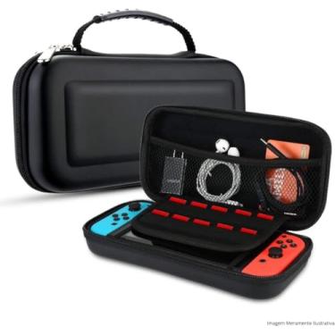 Imagem de Case Capa Protetora Compatível com Nintendo Switch OLED, Estojo EVA Rígido com Alça, Compartimentos para Cartões de Jogo, Acessórios e Forro Interno Macio Antirrisco