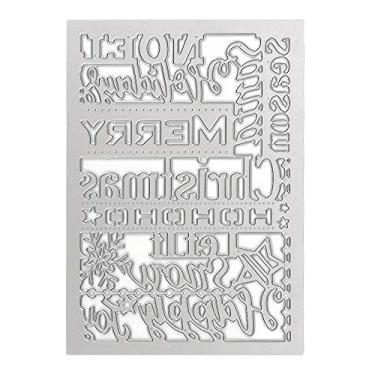 Imagem de Matrizes de metal para corte de Natal, letras de Feliz Natal, moldura de fundo em relevo, estêncil para fazer cartões, scrapbooking, papel, artesanato, álbuns, carimbos, decoração de Natal DIY