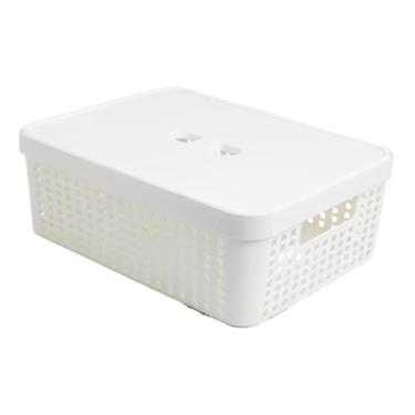 Imagem de Caixa Organizadora Rattan com Tampa Invisível 11,5L – Multiuso para Gavetas, Casa, Cozinha e Armário(BRANCA)
