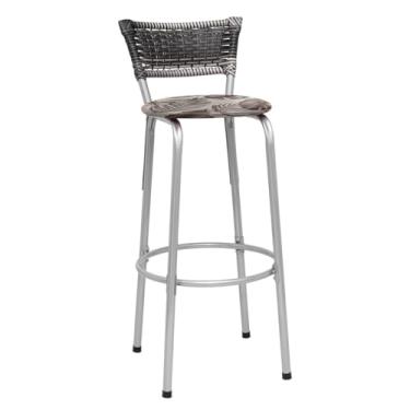 Imagem de Banqueta Junco Degradê Cyber Estrutura Prata Ideal para Bancada Balcão Piscina Bar Cozinha Gourmet 1 Unidade - Itagold (Assento Floral Marrom)