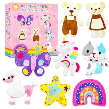 Imagem de FYXGZZH Kit de costura infantil para iniciantes – Conjunto de artesanato recheado DIY com feltro pré-cortado, agulha de plástico e linha de bordado, artes educativas e artesanato para meninos e