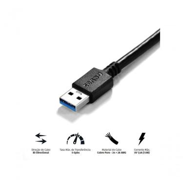 Imagem de Cabo Para Impressora E Hd Externo Usb A 3.0 Macho Para Usb B 3.0 Macho 28awg Puro Cobre 3 Metros - Puabm3-3