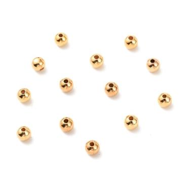 Imagem de 50 contas espaçadoras de latão redondas pequenas de 4 mm banhadas a ouro 18 K de metal liso com pontas soltas para pulseira da amizade, colar em camadas, brinco, joias, miçangas, artesanato, furo de 1