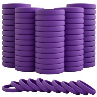 Imagem de ZIQON 60 pulseiras coloridas de silicone duráveis de conscientização de borracha para arrecadação de fundos, eventos e suporte, à prova d'água e duráveis (roxo)