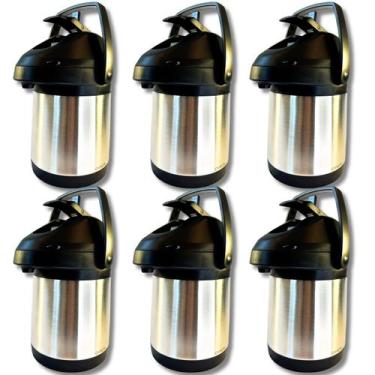 Imagem de KIT 6 Garrafa Térmica 2,5 Litros Aço Inox Parede Dupla Giratória Croma