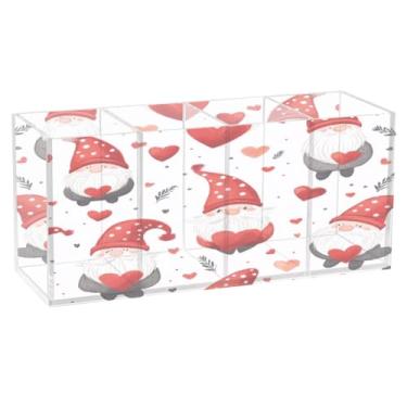 Imagem de Burbuja Porta-canetas de acrílico Valentine Gnomos, 4 compartimentos, suporte de lápis transparente para pincéis de maquiagem, acessórios de mesa de escritório em casa
