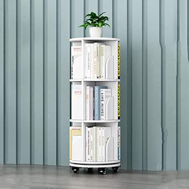 Imagem de Estante de livros, estante infantil com rotação de 360°, estante de canto de madeira maciça, estante móvel para crianças pequenas, estante redonda para biblioteca, escritório, sala de estar, rack de