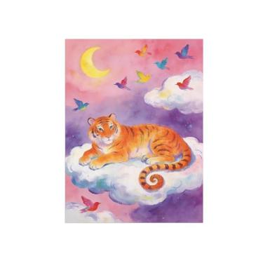Imagem de Impressão em tela de arte de parede animal - Tigre nas nuvens - Pintura de decoração moderna - Imagens para quarto de crianças escritório 60 x 80 cm 24 x 31 polegadas sem moldura