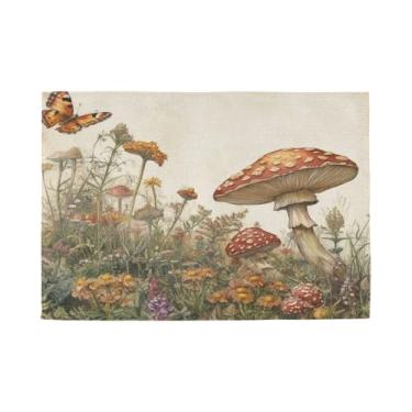 Imagem de Burbuja Jogo americano conjunto de 6, tapetes de mesa vintage com flores de cogumelo, antiderrapante, lavável, jogo americano resistente ao calor para cozinha, mesa de jantar, ambientes internos e