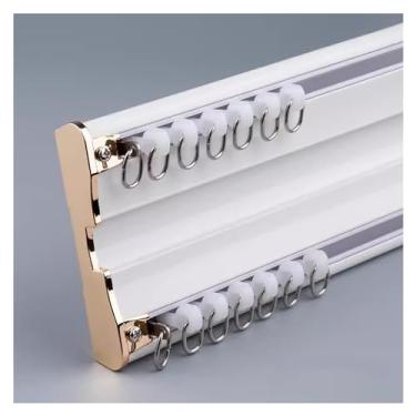 Imagem de Sistema de trilho de cortina de trilho duplo resistente – suporte de teto, varão de cortina de metal ajustável de 2,4 a 5,5 m para quarto e sala de estar, solução de tratamento de janela branca