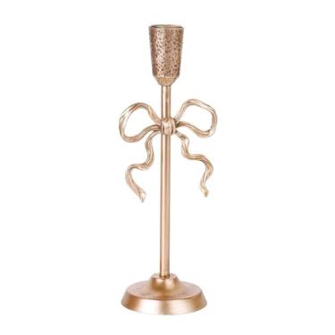 Imagem de CFGH6FDF Porta-castiçais leves luxuosos ornamentos de castiçal dourado elegante para casamento, igreja, Halloween, jantar, decoração de casa suporte à luz de velas (pequeno)