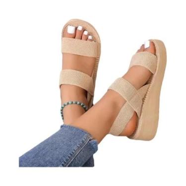 Imagem de Sandálias Femininas Minimalistas Com Salto Anabela, Bico Aberto, Plata