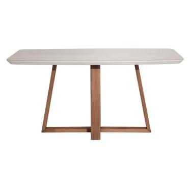 Imagem de Mesa de Jantar Retangular Bennett com Vidro 160 cm Natural com Off White
