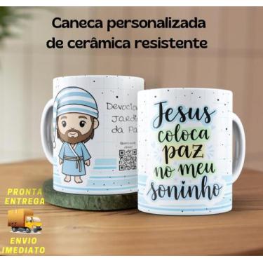 Imagem de Caneca Gospel Infantil  Mensagem Bíblica no QR Code  Fé e Amor - Amanh