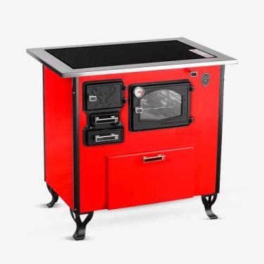 Imagem de Fogão A Lenha Direito Vermelho com Chapa Vitroceramica Nº2 - FORNOS PI