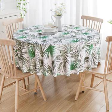 Imagem de Toalha De Mesa Redonda Folhas Tropicais Verdes 4 Lugares - Menedecor