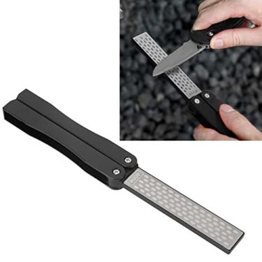 Imagem de apontador de faca de dupla face,Afiador de faca de diamante, apontador antiderrapante dobrável portátil para afiar faca, machado, machado, lâmina de cortador de grama (Black)
