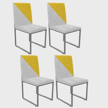 Imagem de Kit 04 Cadeira Office Stan Duo Sala de Jantar Industrial Ferro Cinza Sintético Branco e Amarelo - Ahazzo Móveis