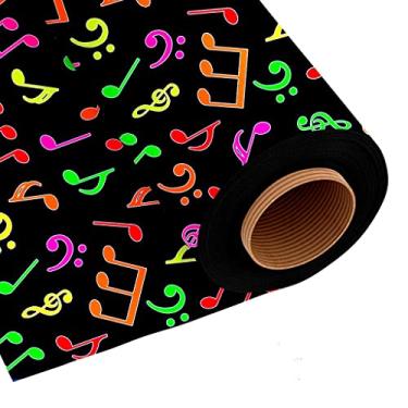 Imagem de TNT Estampado Notas Musicais Neon (brilha no escuro usando a luz negra) - 2,00m x 1,40m