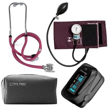 Imagem de Kit Fisioterapia Completo Com Medidor De Pressão Estetoscópio Rappaport PAMED E Oxímetro (VINHO)