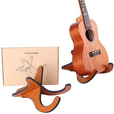 Imagem de TIHOOD Suporte de madeira para ukelele de madeira, suporte para instrumento musical, show portátil, suporte de madeira para guitarra pequena, violino, banjo (marrom)