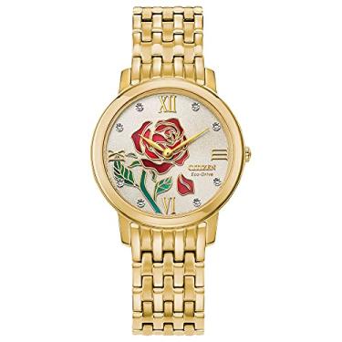 Imagem de Citizen Relógio feminino Eco-Drive Princesa da Disney "Like a Rose, I Stand Tall" em tom dourado, marcadores de diamante, cristal de safira, 30 mm (modelo: EX1492-59W), Dourado, Clássico