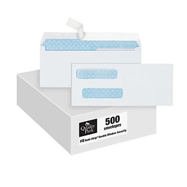 Imagem de Quality Park Envelopes de segurança com janela dupla #8 para cheques QuickBooks, fecho autovedante Redi-Strip, 9,5 x 21,5 cm, branco, 500 unidades (pacote com 1) (QUA50766)