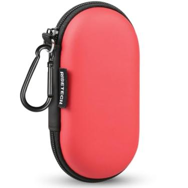 Imagem de RISETECH Capa para fone de ouvido, bolsa de armazenamento de fone de ouvido de EVA, bolsa pequena com zíper compatível com fones de ouvido, AirPods, Beats Flex, Urbeats3, fones de ouvido sem fio Bose, cabo USB, com clip-red