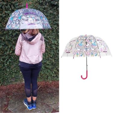 Imagem de Guarda Chuva Transparente Infantil Unicórnio Armação Ferro 8 Varetas A
