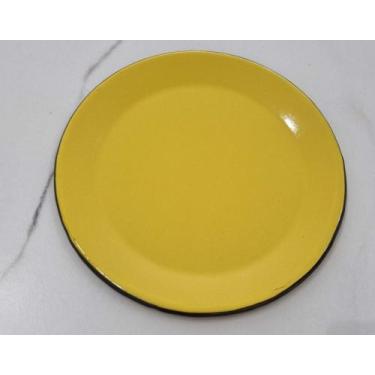 Imagem de 01 Prato Esmaltado Sobremesa  Original Ágata 20cm Cor Amarelo Postagem